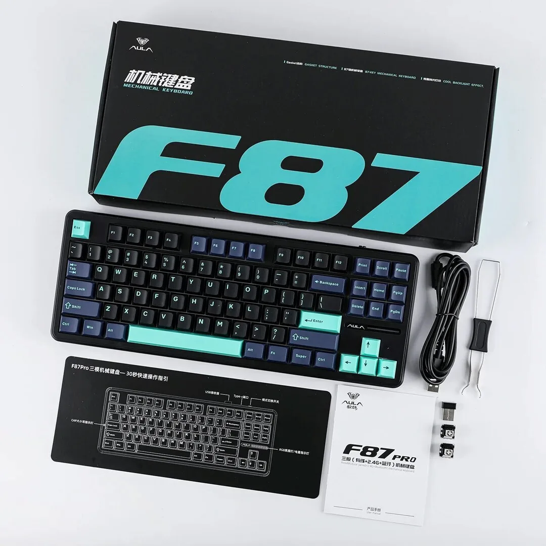 Aula F87 Pro Ασύρματο Gaming Μηχανικό Πληκτρολόγιο Tenkeyless με GrayWood V4 διακόπτες και RGB φωτισμό (Αγγλικό US) - Image 1