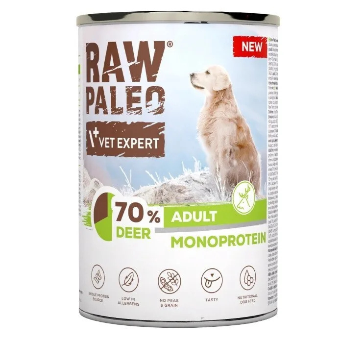 VetExpert Raw Paleo Υγρή Τροφή Σκύλων σε Κονσέρβα με Ελάφι χωρίς Σιτηρά 400gr - Image 1