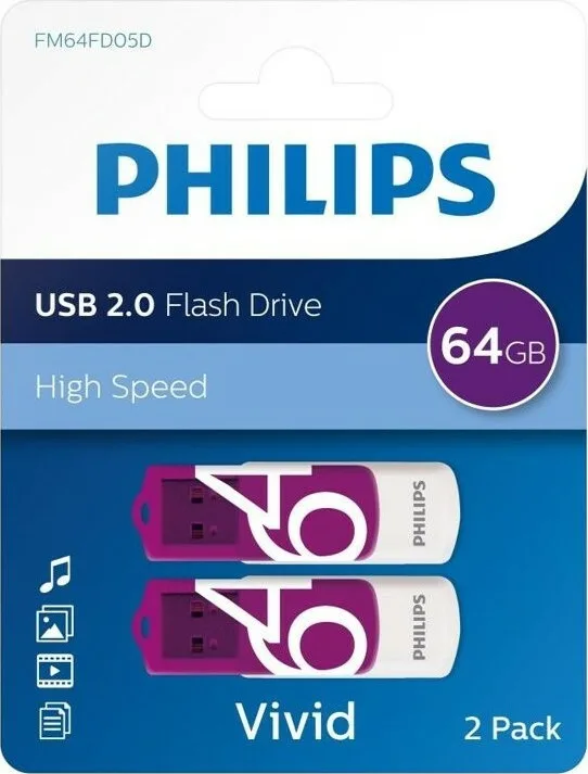 20200721170404_philips_vivid_64gb_usb_2_0_magic_purple_2_pack.jpeg Philips Vivid Edition 64GB USB 2.0 Stick Μωβ - Image 1