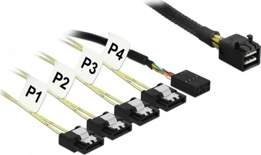 20200916154522_delock_mini_sas_4x_7_pin_sata_iii_cable_0_5m_83320.jpeg DeLock Mini SAS - 4x 7-Pin SATA III Cable 0.5m (83320) - Image 1
