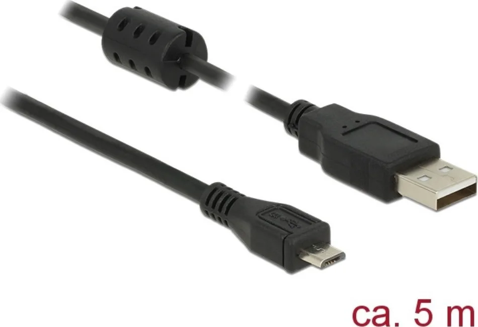 20210304155922_delock_regular_usb_2_0_to_micro_usb_cable_mayro_5m_84910.jpeg DeLock Regular USB 2.0 to micro USB Cable Μαύρο 5m (84910) - Image 1