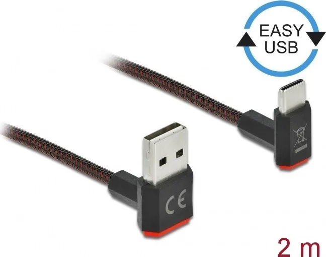DeLock Angle (90°) / Braided USB 2.0 Cable USB-C male - USB-A Μαύρο 2m 85278 - Image 1