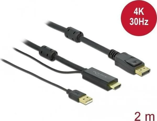 20210526123253_delock_cable_displayport_male_hdmi_male_2m_mayro_85964.jpeg DeLock Cable DisplayPort male - HDMI male 2m Μαύρο (85964) - Image 1