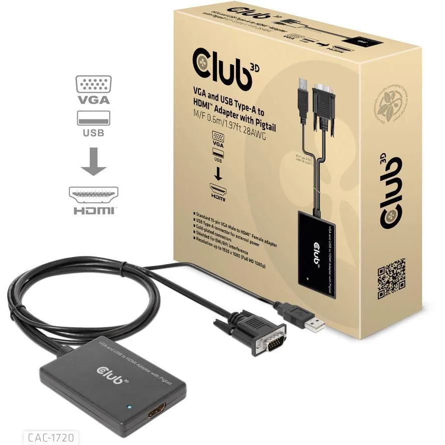 20220412092355_club3d_usb_a_vga_male_hdmi_female_cac_1720.jpeg Club3D Μετατροπέας USB-A / VGA male σε HDMI female 1τμχ CAC-1720 - Image 1