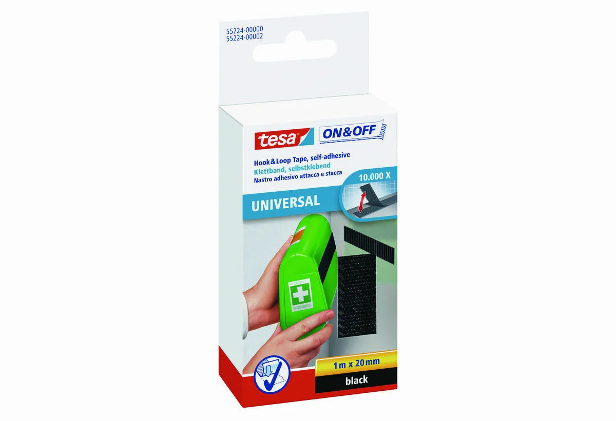 Tesa On & Off Universal Αυτοκόλλητη Ταινία Χριτς Χρατς Μαύρη 1mx20mm - Image 1
