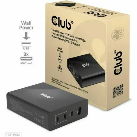 20220530143524_club3d_vasi_fortisis_me_thyra_usb_a_kai_3_thyres_usb_c_132w_power_delivery_se_mayro_chroma_cac_1906.jpeg Club3D Βάση Φόρτισης με Θύρα USB-A και 3 Θύρες USB-C 132W Power Delivery σε Μαύρο χρώμα (CAC-1906) - Image 1