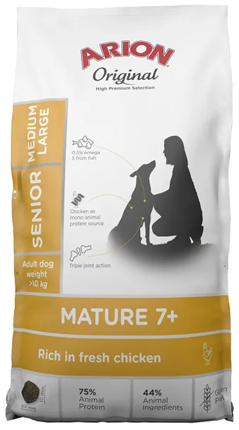 Arion Original 12kg Ξηρά Τροφή χωρίς Γλουτένη για Ηλικιωμένους Σκύλους με Κοτόπουλο - Image 1