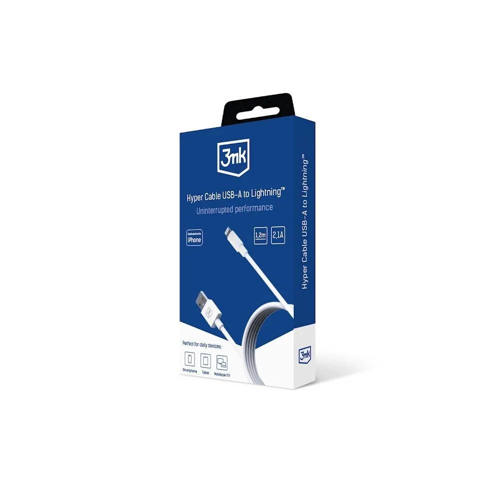20240820095325_3mk_hyper_usb_a_to_lightning_cable_leyko_1_2m_10cab0272.jpeg 3MK Hyper USB-A to Lightning Cable 12W Λευκό 1.2m - Image 1