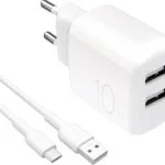 Puro Φορτιστής με 2 Θύρες USB-A και Καλώδιο USB-C 10W Λευκός (Prolite)