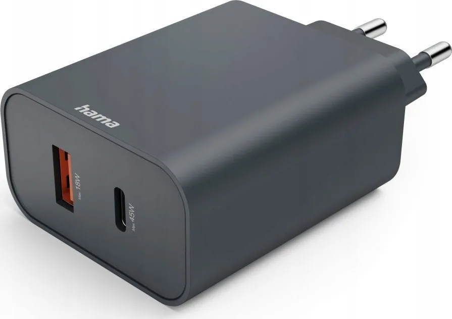 HAMA Φορτιστής Χωρίς Καλώδιο με Θύρα USB-A και Θύρα USB-C 45W Power Delivery Γκρι (Ecosential) - Image 1