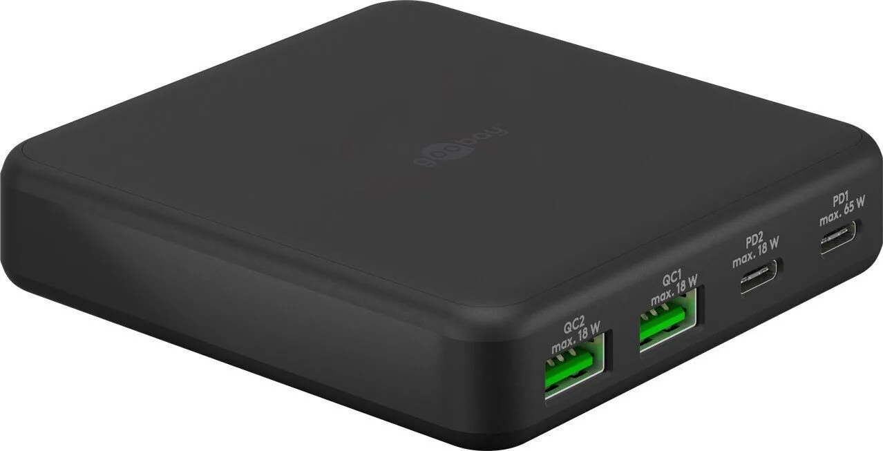 Goobay Βάση Φόρτισης GaN με 2 Θύρες USB-A και 2 Θύρες USB-C 65W Power Delivery σε Μαύρο χρώμα (65813) - Image 1