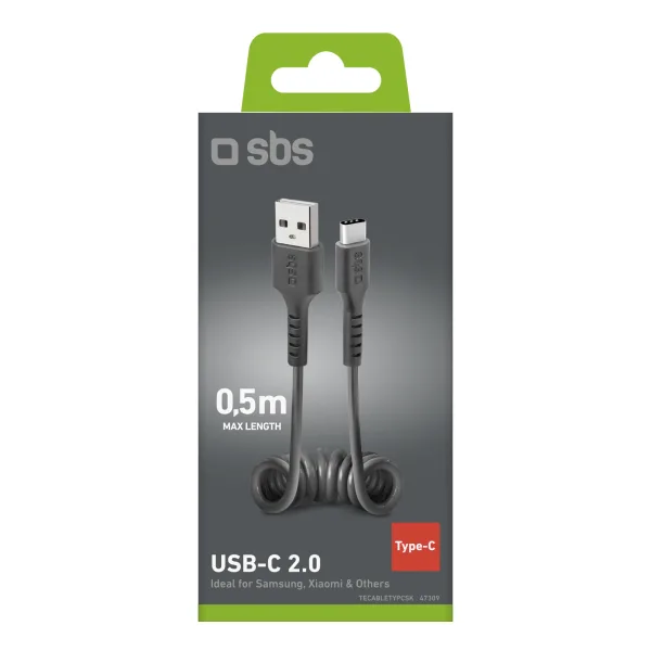 20250520104415_d39fc1ce.jpeg SBS Spiral USB 2.0 Cable USB-C male - USB-A Μαύρο 0.5m - Image 1