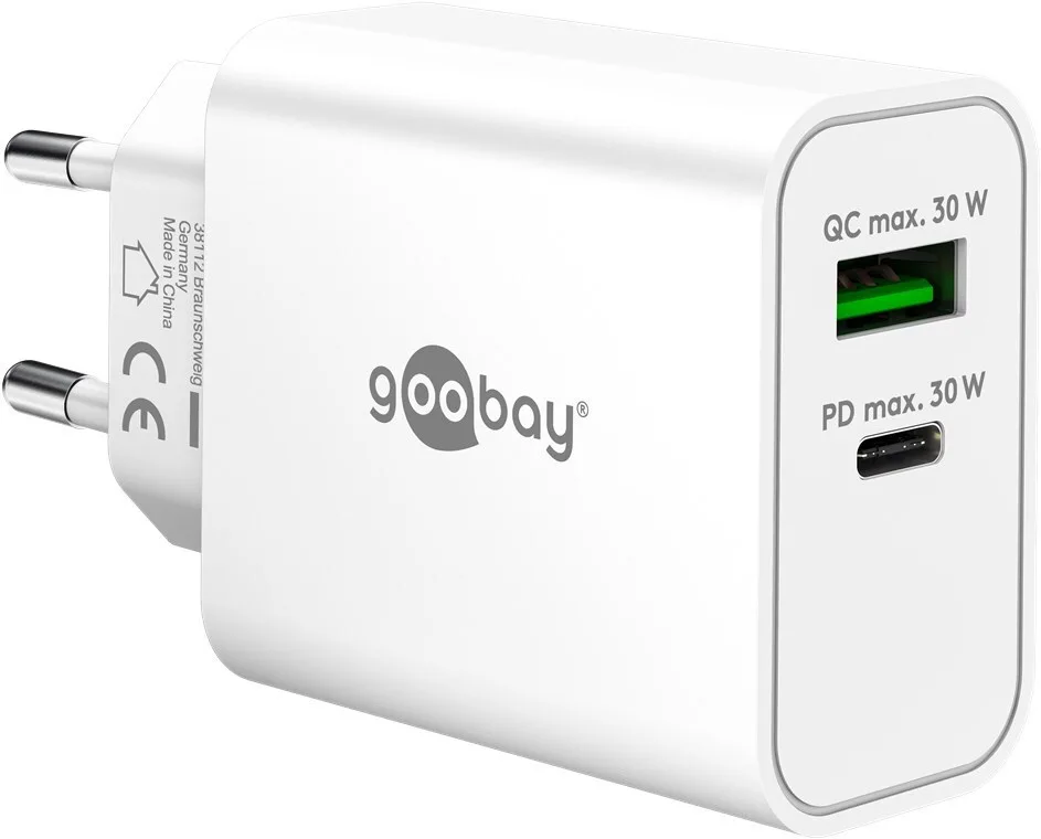 Goobay Φορτιστής Χωρίς Καλώδιο GaN με Θύρα USB-A και Θύρα USB-C 30W Power Delivery Λευκός (75336) - Image 1