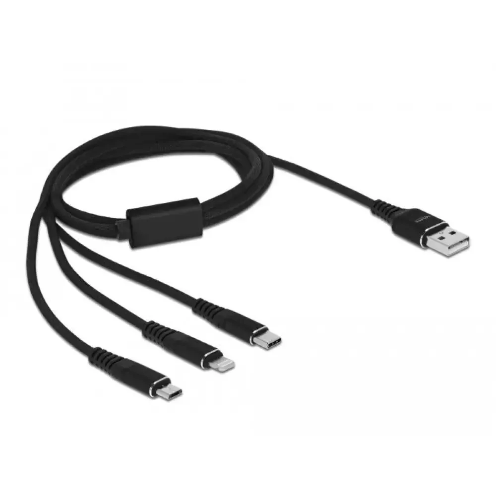 DeLock Regular USB to Lightning / Type-C / micro USB Cable Μαύρο 1m (87155) - Image 1