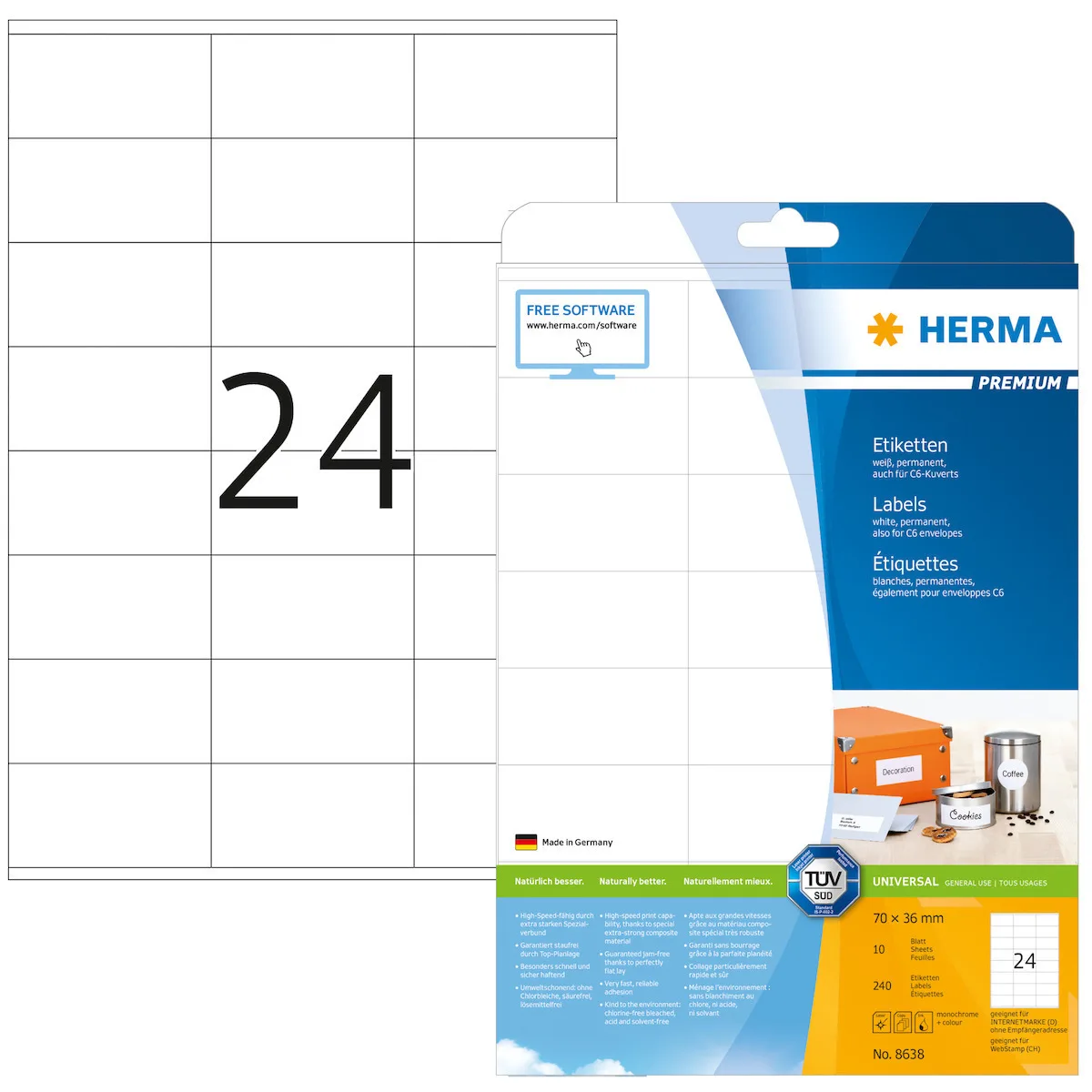 20251002094435_herma_240_aytokollites_etiketes_a4_orthogonies_8638_70x36mm.jpeg Herma 240 Αυτοκόλλητες Ετικέτες Α4 Ορθογώνιες 8638 70x36mm - Image 1
