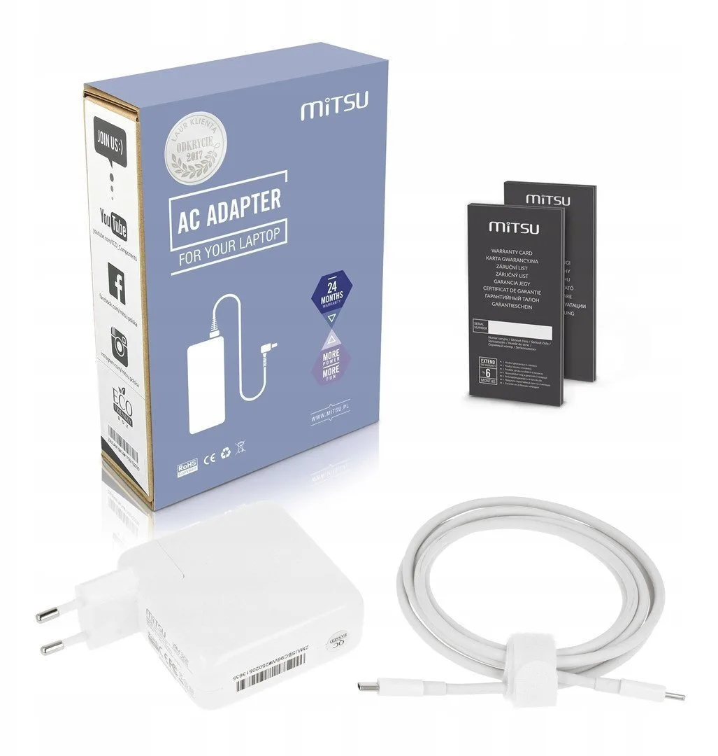 Mitsu 96w Usb-c Power Adapter Usbc 5-10v 3-4.8a White Notebook - Image 1