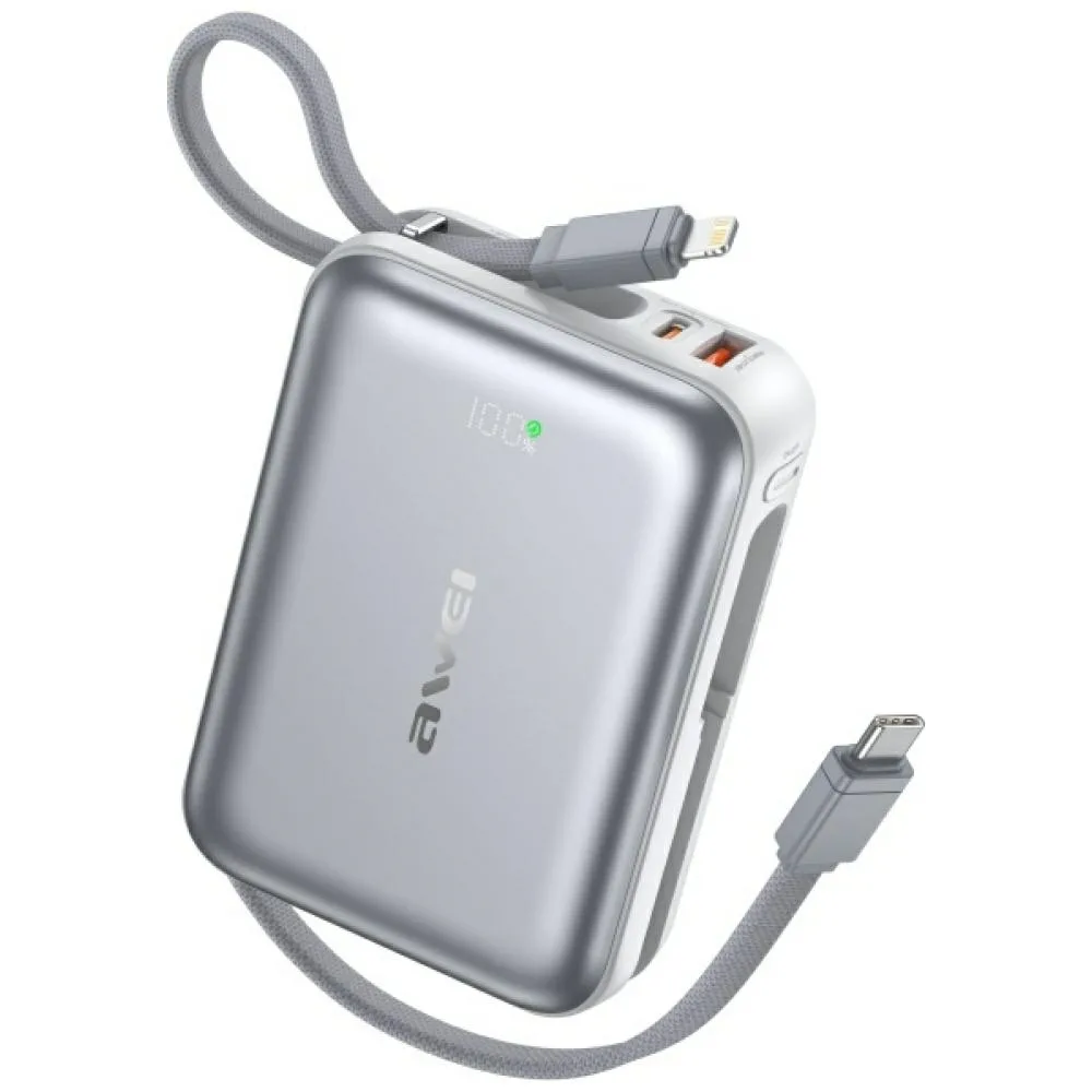 20260212111551_awei_c03_power_bank_20000mah_45w_me_thyra_usb_a_kai_thyra_usb_c_asimi.jpeg Awei C03 Power Bank 20000mAh 45W με Θύρα USB-A και Θύρα USB-C Ασημί - Image 1