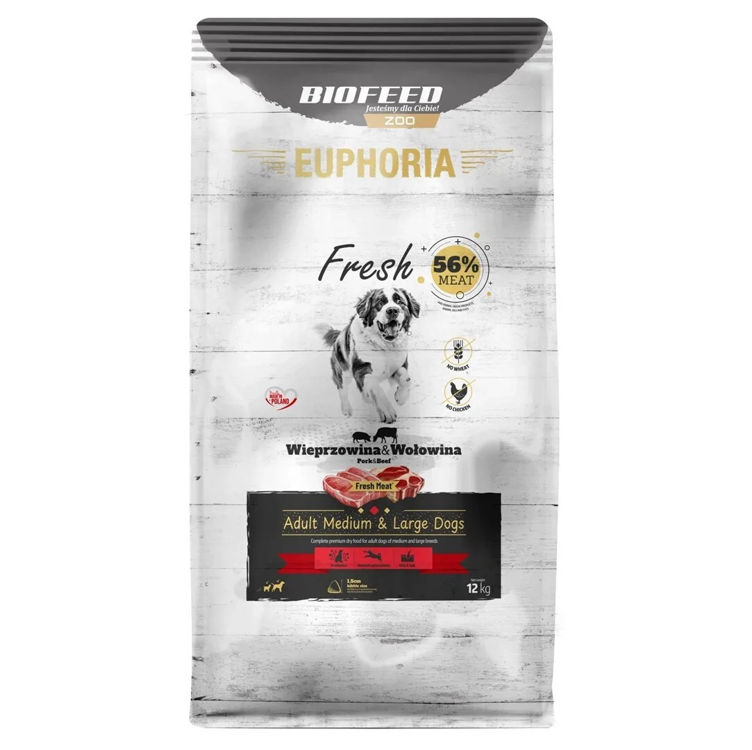 Biofeed Euphoria 12kg Ξηρά Τροφή για Ενήλικους Σκύλους Μεσαίων & Μεγαλόσωμων Φυλών με Χοιρινό, Βοδινό και Κρέας - Image 1