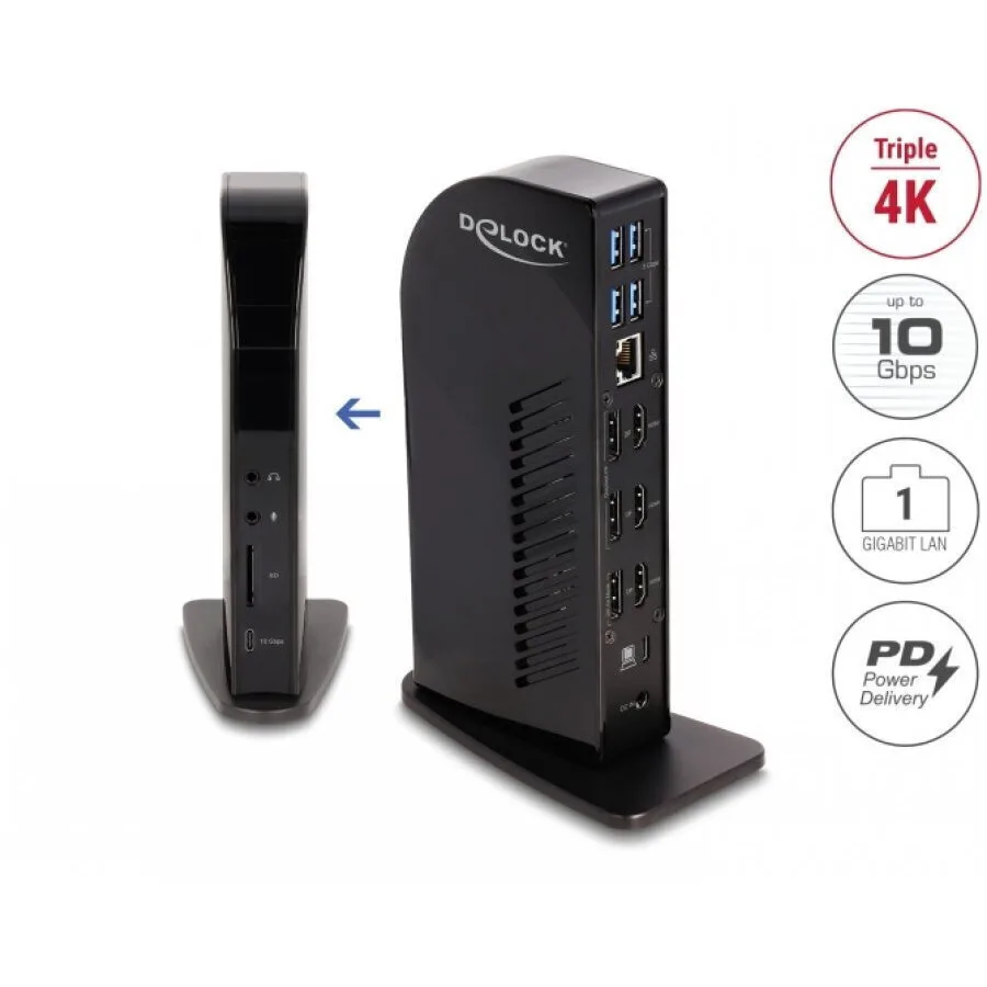 20260415154519_delock_usb_c_docking_station_me_hdmi_displayport_4k_pd_ethernet_3x_hdmi_3x_displayport_4k_usb_hub_lan_sd_audio_pd_96w_88051.jpeg DeLock USB-C Docking Station με HDMI/DisplayPort 4K PD Ethernet 3x HDMI/3x DisplayPort 4K/USB Hub/LAN/SD/Audio/PD 96W Μαύρο (88051) - Image 1