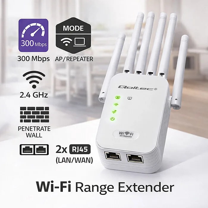 20260602160844_qoltec_57067_access_point_wi_fi_4_single_band_2_4ghz_mono_kit.jpeg Qoltec 57067 Access Point Wi‑Fi 4 Single Band (2.4GHz) Μονό Kit - Image 1