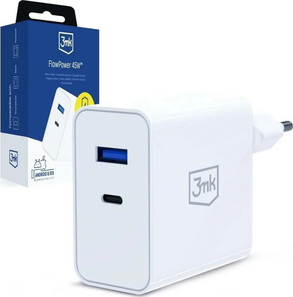 20260611101817_3mk_fortistis_choris_kalodio_gan_me_thyra_usb_a_kai_thyra_usb_c_45w_power_delivery_quick_charge_4_leykos_flowpower.jpeg 3MK Φορτιστής Χωρίς Καλώδιο GaN με Θύρα USB-A και Θύρα USB-C 45W Power Delivery / Quick Charge 4+ Λευκός (FlowPower) - Image 1