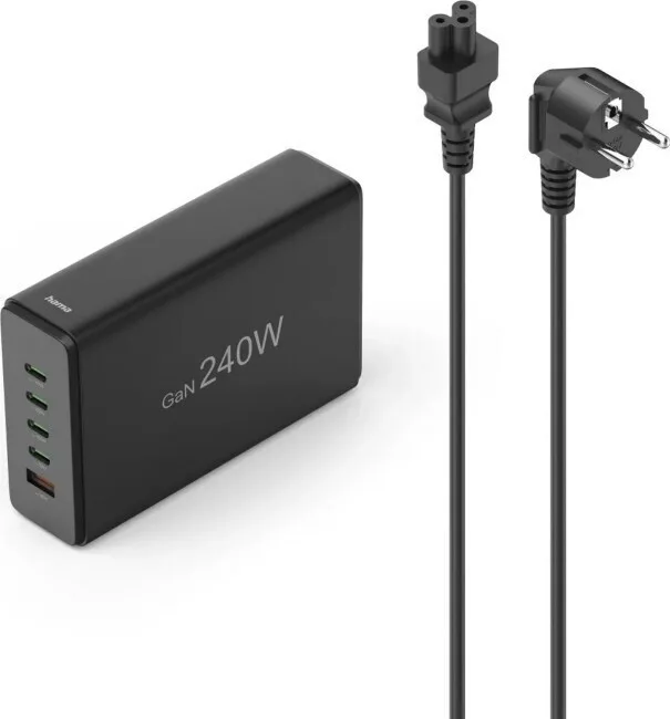 HAMA Βάση Φόρτισης GaN με Θύρα USB-A και 4 Θύρες USB-C 240W Power Delivery / Quick Charge 3.0 σε Μαύρο χρώμα (00201977) - Image 1