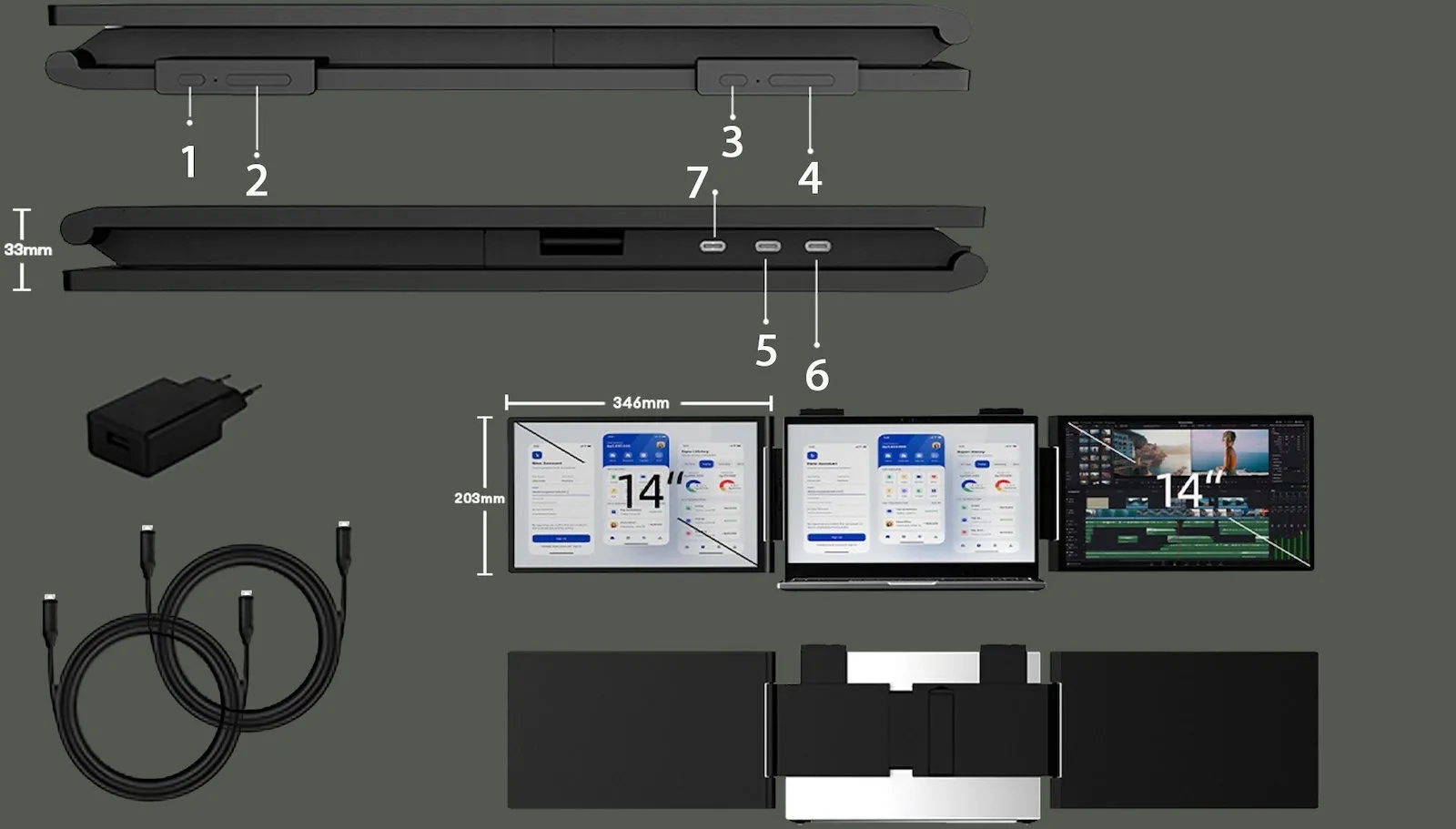 20260615115449_fcf4ca8e.jpeg Zeuslap Zb14 Monitor 2x 14" Full Hd Ips 60hz Portable - Image 1