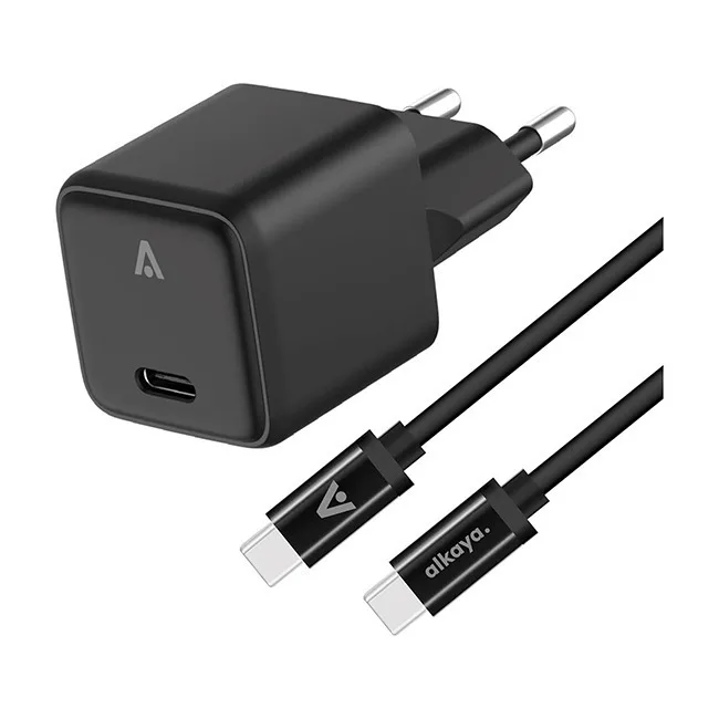 Alkaya Φορτιστής GaN με Θύρα USB-C και Καλώδιο USB-C - USB-C 20W Power Delivery Μαύρος (NEXUS) - Image 1