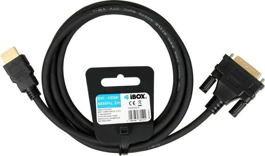 20260617103058_ibox_cable_dvi_d_male_hdmi_male_2m_mayro.jpeg iBox Cable DVI-D male - HDMI male 2m Μαύρο - Image 1