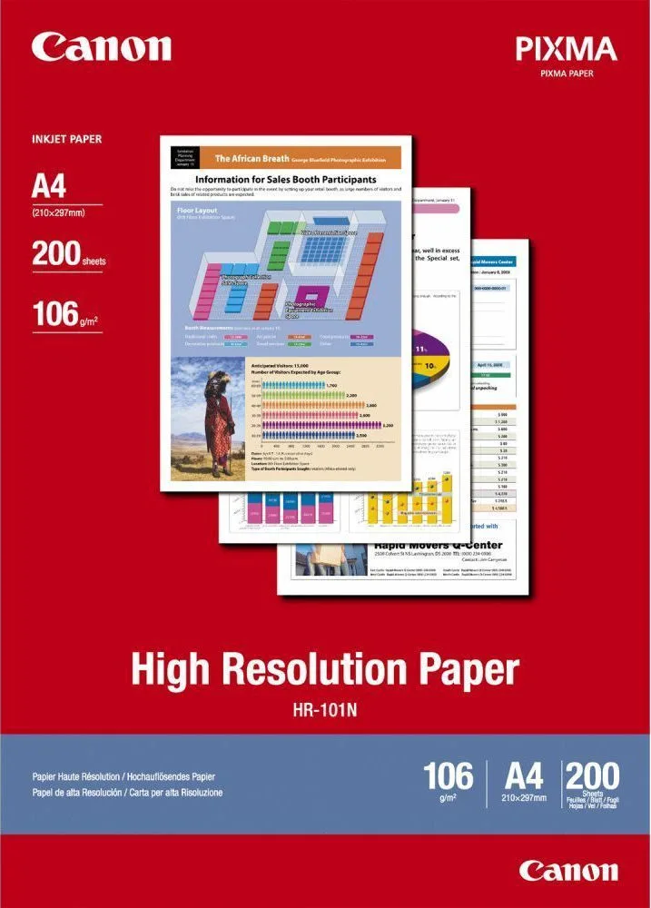 Canon HR-101N Φωτογραφικό Χαρτί High Resolution A4 (21x30) 106gr/m² για Εκτυπωτές Inkjet 200 Φύλλα (1033A001) - Image 1