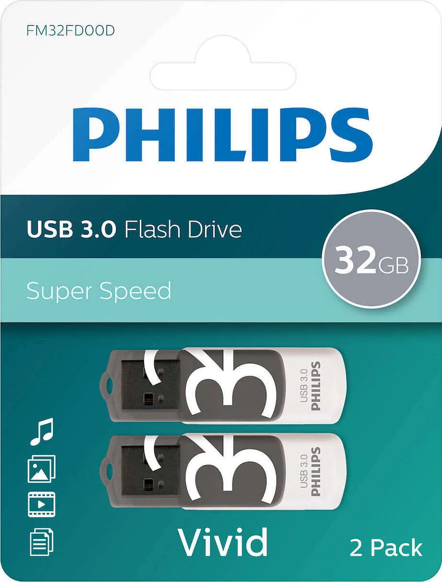 20200721170830_philips_vivid_32gb_usb_3_1_shadow_grey_2_pack.jpeg Philips Vivid Edition 32GB USB 3.0 Stick Γκρι - Image 1