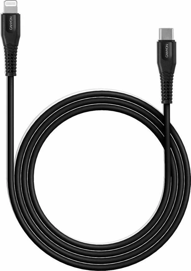 20210712163513_canyon_usb_2_0_cable_usb_c_male_lightning_mayro_1_2m_cns_mfic4b.jpeg Canyon USB-C to Lightning Cable 18W Μαύρο 1.2m (CNS-MFIC4B) - Image 1