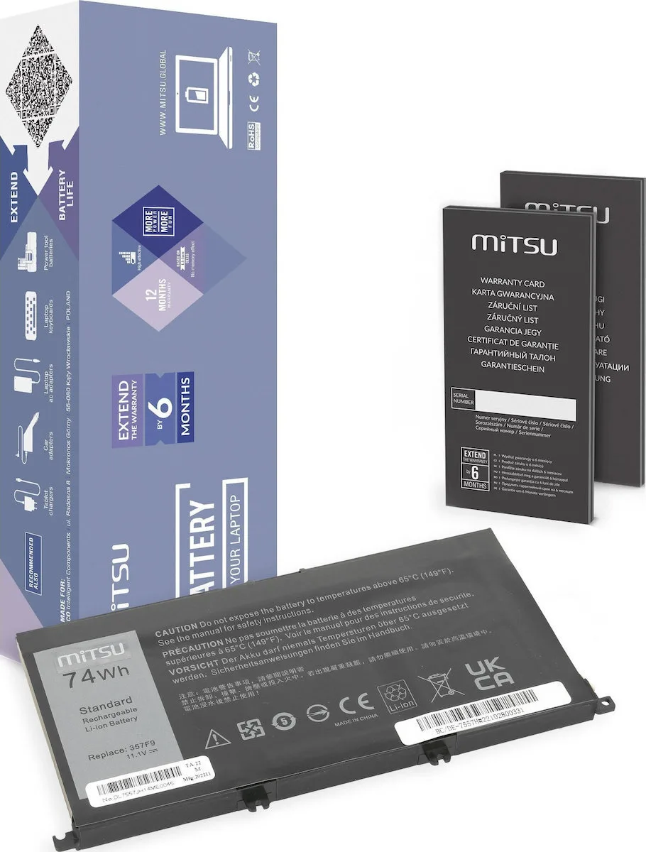 Mitsu 7557 Συμβατή Μπαταρία για Dell Inspiron 5577, 7557 με 6600mAh (BC/DE-7557H) - Image 1