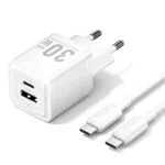 Vention Φορτιστής GaN με Θύρα USB-A και Θύρα USB-C και Καλώδιο USB-C - USB-C 30W Power Delivery Λευκός (FEQW0)