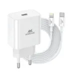Rivacase Φορτιστής με Θύρα USB-C και Καλώδιο USB-C - Lightning 20W Power Delivery Λευκός (PS4101)