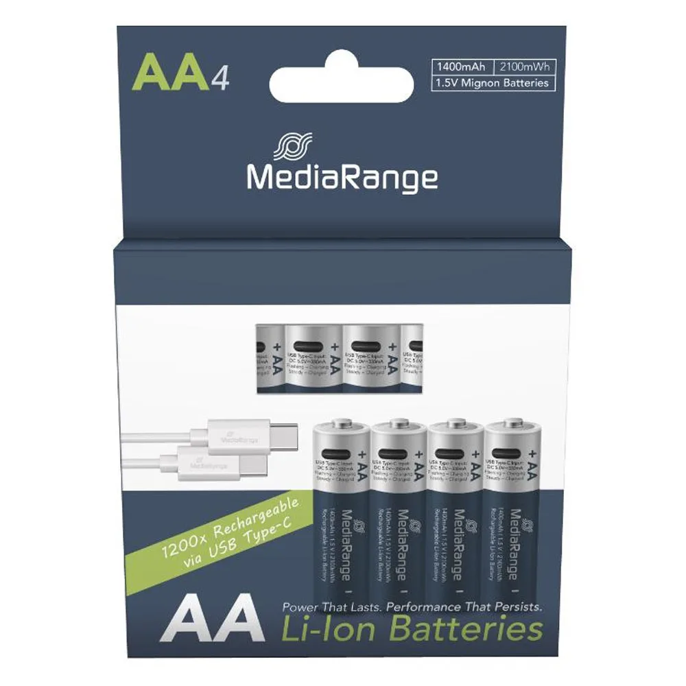 MediaRange Επαναφορτιζόμενες Μπαταρίες AA Li-ion 1400mAh 1.5V 4τμχ - Image 1