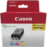 Canon CLI-521 Γνήσιο Πακέτο 3 Μελανιών Εκτυπωτή InkJet Κίτρινο / Κυανό / Ματζέντα (2934B016)