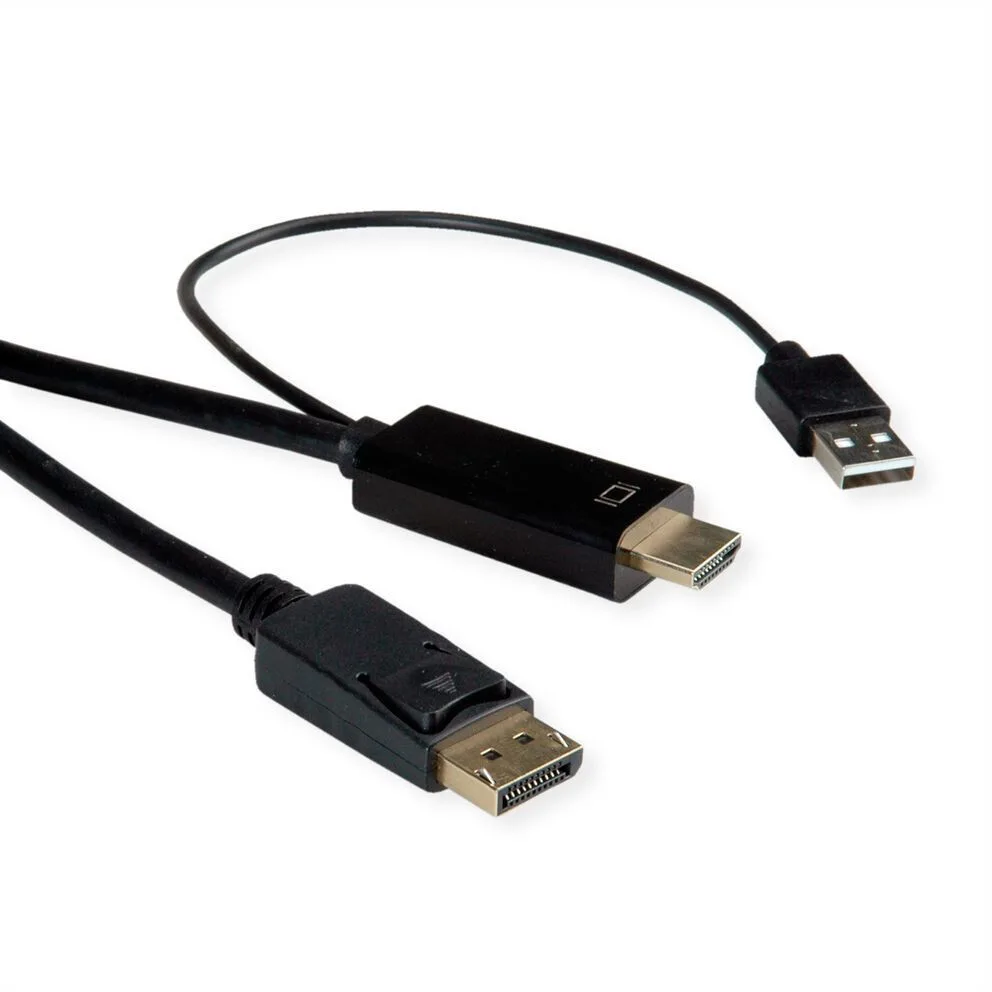 20260108102104_roline_cable_displayport_male_hdmi_male_1m_mayro.jpeg Roline Cable DisplayPort male - HDMI male 1m Μαύρο - Image 1