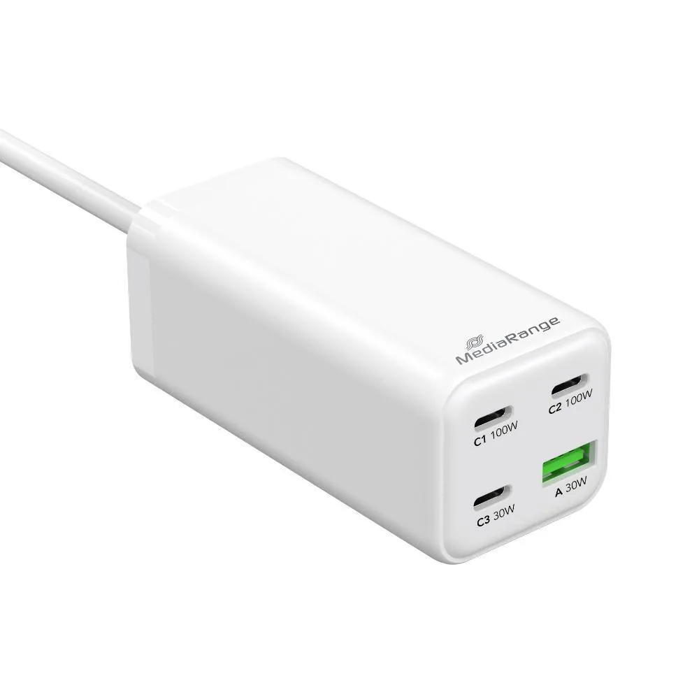 20260305100502_mediarange_vasi_fortisis_gan_me_thyra_usb_a_kai_3_thyres_usb_c_100w_power_delivery_quick_charge_3_0_se_leyko_chroma_mrma124.jpeg MediaRange Βάση Φόρτισης GaN με Θύρα USB-A και 3 Θύρες USB-C 100W Power Delivery / Quick Charge 3.0 σε Λευκό χρώμα (MRMA124) - Image 1