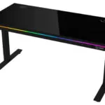 Γραφείο Gaming Γυάλινο Black με Μεταλλικά Πόδια, Ρυθμιζόμενο Ύψος, LED & USB θύρες 140.5x68x116εκ.