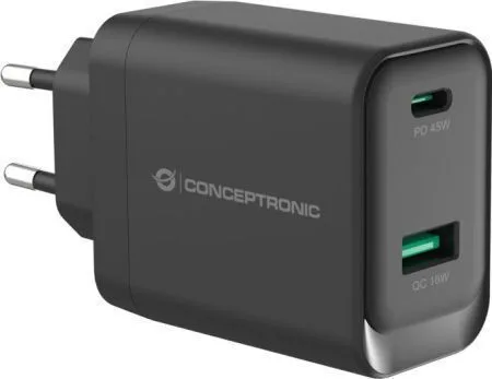 20260525104829_conceptronic_fortistis_choris_kalodio_gan_me_thyra_usb_a_kai_thyra_usb_c_45w_power_delivery_quick_charge_3_0_mayros_althea20b45.jpeg Conceptronic Φορτιστής Χωρίς Καλώδιο GaN με Θύρα USB-A και Θύρα USB-C 45W Power Delivery / Quick Charge 3.0 Μαύρος (ALTHEA20B45) - Image 1