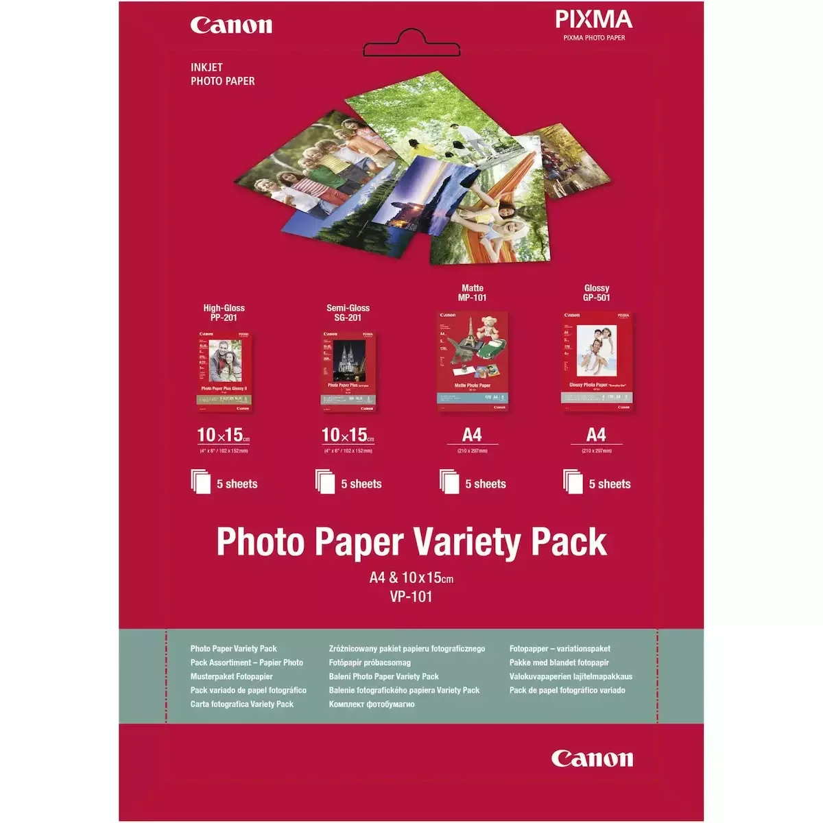 20260603163853_canon_vp_101_fotografiko_charti_variety_pack_a4_21by30_gia_ektypotes_inkjet_20_fylla_0775b079.jpeg Canon VP-101 Φωτογραφικό Χαρτί Variety Pack A4 (21x30) για Εκτυπωτές Inkjet 20 Φύλλα 0775B079 - Image 1