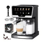 Silver Αυτόματη Μηχανή Espresso 1530W Πίεσης 20bar για Cappuccino με Μύλο Άλεσης Καφέ ECK1