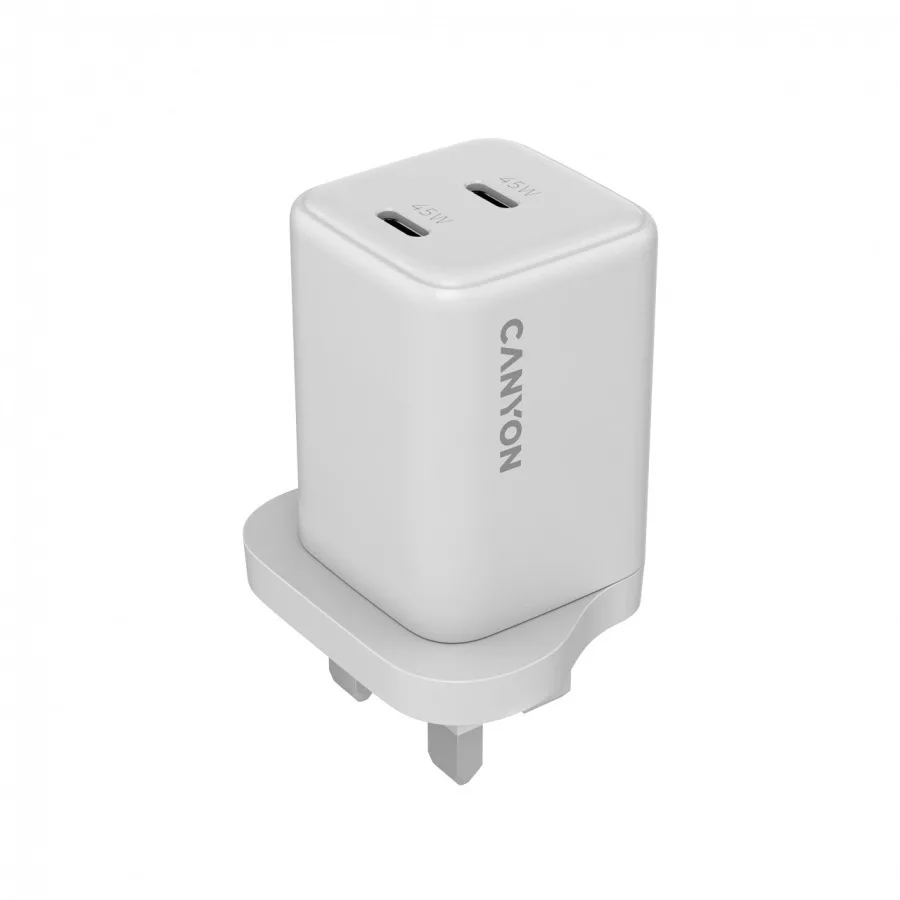 20260624170752_canyon_fortistis_me_ensomatomeno_kalodio_gan_me_2_thyres_usb_c_45w_power_delivery_leykos.jpeg Canyon Φορτιστής με Ενσωματωμένο Καλώδιο GaN με 2 Θύρες USB-C 45W Power Delivery Λευκός - Image 1