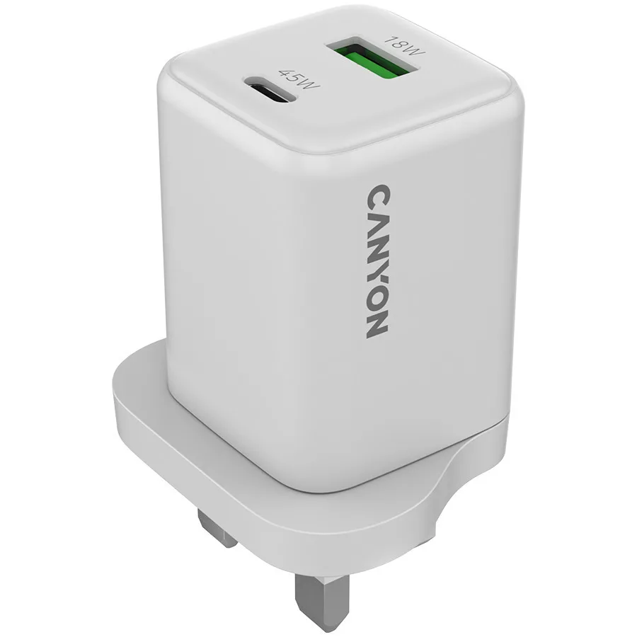 20260624170903_canyon_fortistis_me_ensomatomeno_kalodio_gan_me_thyra_usb_a_kai_thyra_usb_c_45w_power_delivery_leykos.jpeg Canyon Φορτιστής με Ενσωματωμένο Καλώδιο GaN με Θύρα USB-A και Θύρα USB-C 45W Power Delivery Λευκός - Image 1