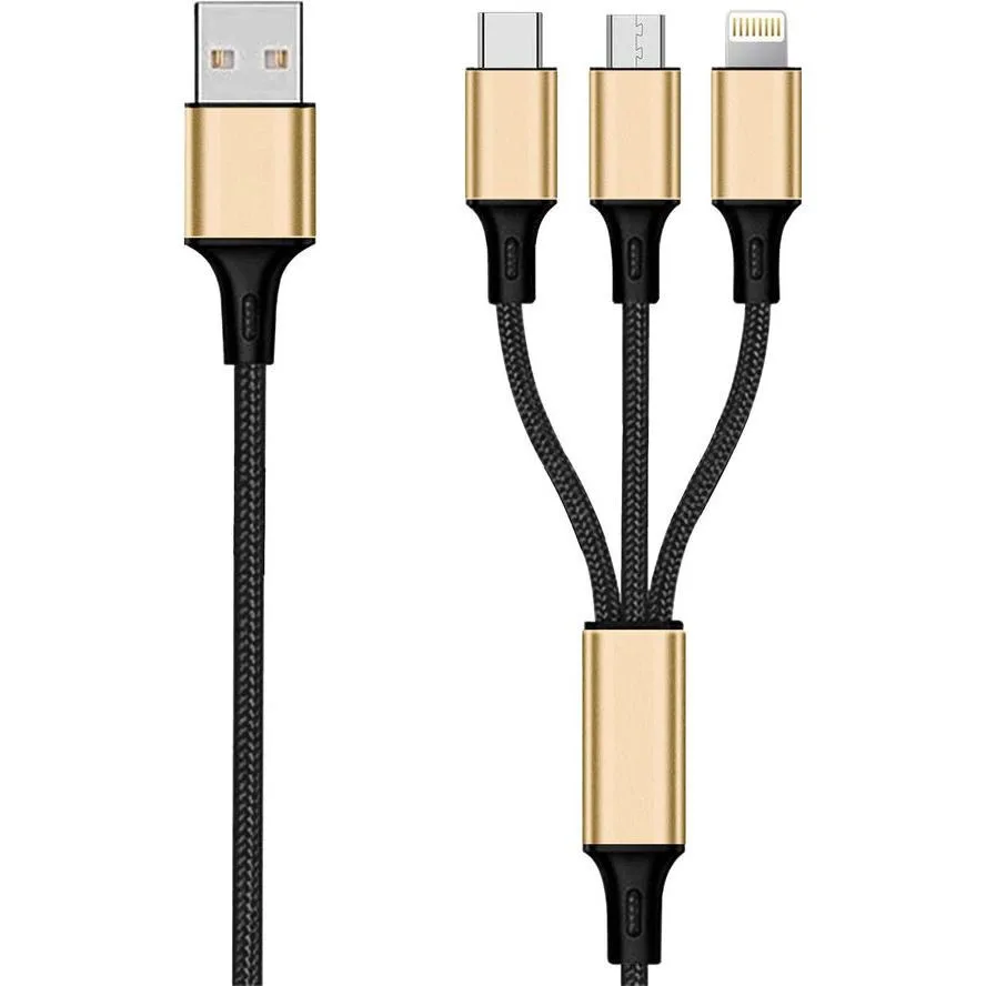 2GO Braided USB to Lightning / Type-C / micro USB Cable Χρυσό 1.5m (797152) 2GO Braided USB to Lightning / Type-C / micro USB Cable Χρυσό 1.5m (797152) - Image 1