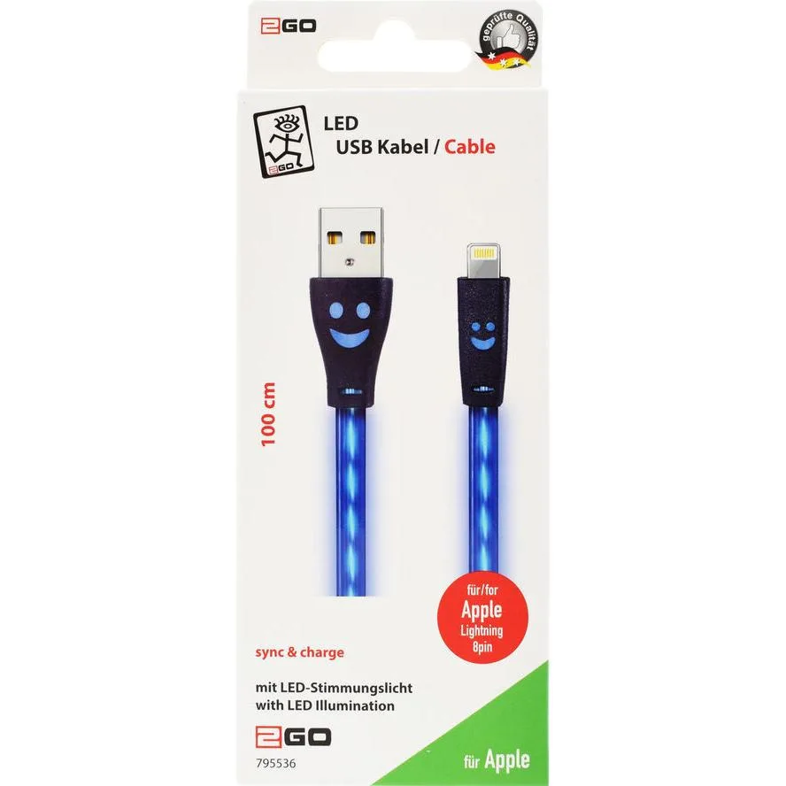2GO Flat / LED USB-A to Lightning Cable Μπλε 1m (795536) 2GO Flat / LED USB-A to Lightning Cable Μπλε 1m (795536) - Image 1