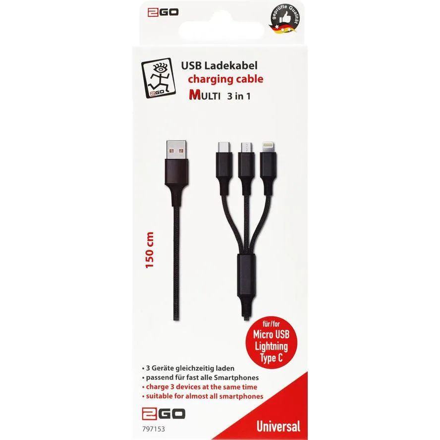 2GO Regular USB to Type-C / Lightning Cable Μαύρο 1.5m (797153) 2GO Regular USB to Type-C / Lightning Cable Μαύρο 1.5m (797153) - Image 1
