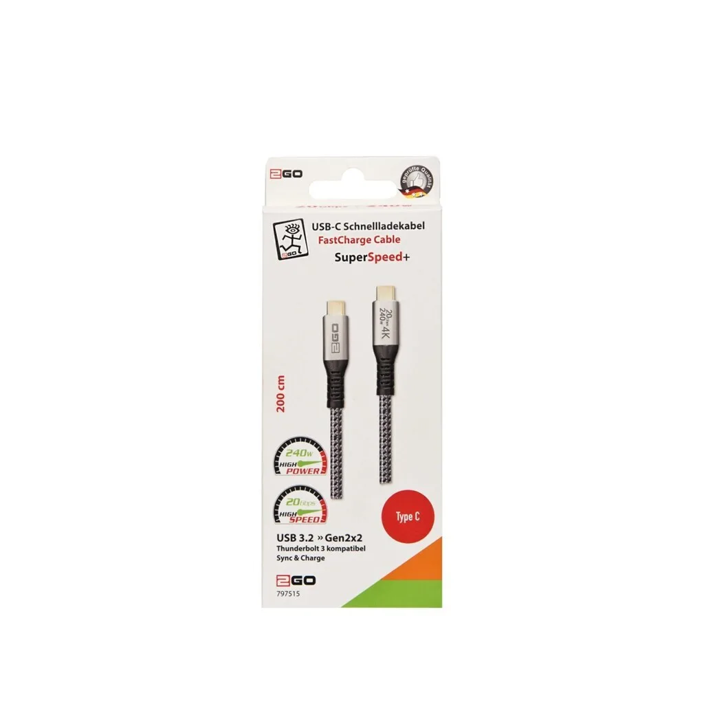 2GO USB 3.2 Video Cable USB-C male - USB-C / Thunderbolt 3 240W PD Χρυσό 2m 797515 2GO USB 3.2 Video Cable USB-C male - USB-C / Thunderbolt 3 240W PD Χρυσό 2m 797515 - Image 1