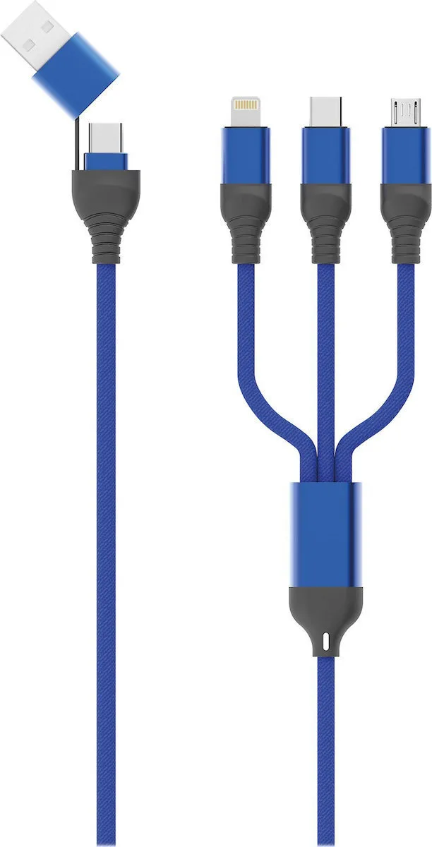 2GO USB to Lightning / Type-C / micro USB Cable Μπλε 1.2m (797360) 2GO USB to Lightning / Type-C / micro USB Cable Μπλε 1.2m (797360) - Image 1